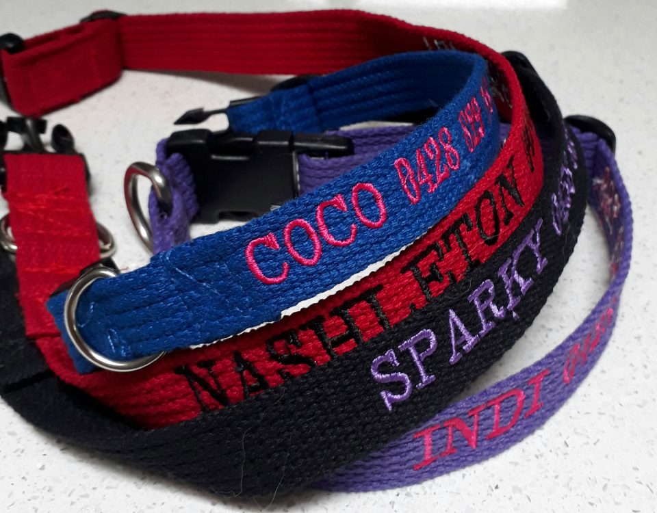 Embroidered Dog Collars. Custom Dog Collars. Personalised dog collars